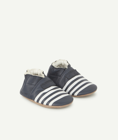 Shoes, booties radius - BABIES' NAVY BLUE LEATHER BOOTIES WITH WHITE STRIPES