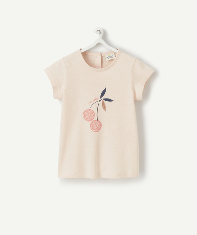 T-shirt, chemise, blouse Nouvelle Arbo - T-SHIRT BÉBÉ FILLE EN COTON BIOLOGIQUE ROSE AVEC CERISE