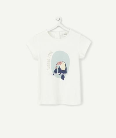 T-shirt radius - BABY GIRLS' T-SHIRT IN ORGANIC COTTON WITH A MESSAGE AND TOUCANS