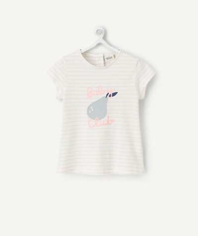T-shirt Rayon - T-SHIRT BÉBÉ FILLE EN COTON BIOLOGIQUE RAYÉ ROSE ET BLANC