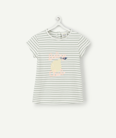 T-shirt, chemise, blouse Nouvelle Arbo - T-SHIRT BÉBÉ FILLE EN COTON BIOLOGIQUE RAYÉ VERT ET BLANC