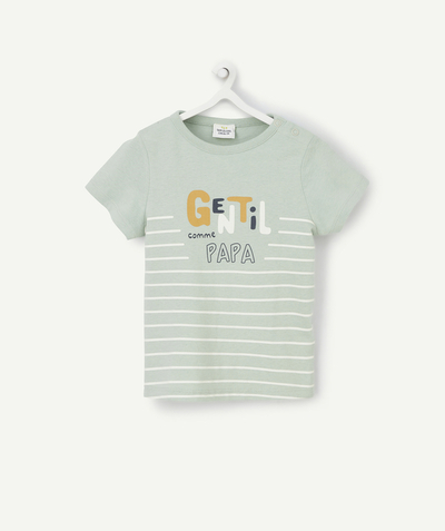 Spring looks radius - BABY BOYS' T-SHIRT IN RECYCLED COTTON WITH GREEN AND WHITE STRIPES