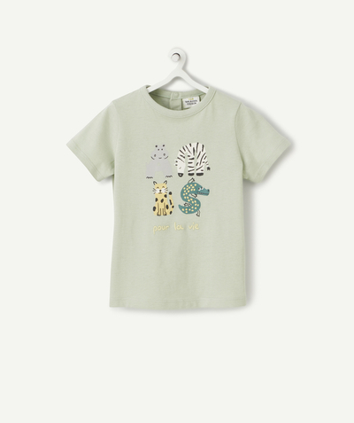 T-shirt radius - BABY BOYS' T-SHIRT IN GREEN RECYCLED FIBERS WITH ANIMALS