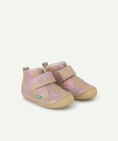 First steps Tao Categories - BABY GIRLS' SABIO PINK MULTICOLOURED LEATHER BOOTIES WITH HOOK AND LOOP FASTENING