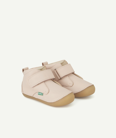 First steps Tao Categories - BABY GIRLS' SABIO PALE PINK LEATHER BOOTIES WITH HOOK AND LOOP FASTENING