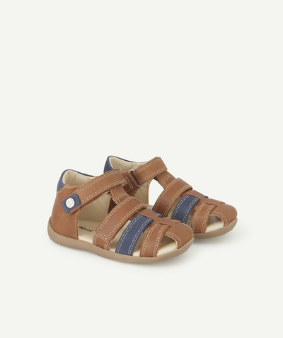 Baby-boy radius - BABIES' CAMEL AND NAVY BLUE LEATHER BIPOD SANDALS