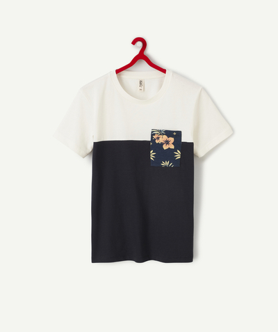 T-shirt  Rayon - T-SHIRT GARÇON EN COTON BIOLOGIQUE BLANC ET BLEU MARINE