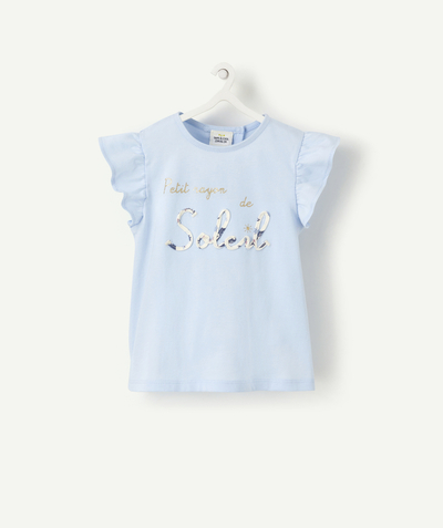 New collection radius - BABY GIRLS' T-SHIRT IN BLUE ORGANIC COTTON WITH A MESSAGE