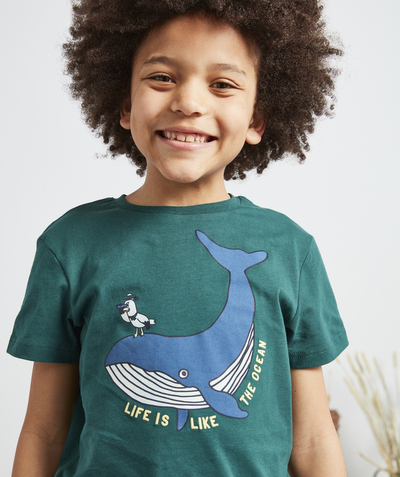 T-shirt  radius - BOYS' T-SHIRT IN GREEN RECYCLED FIBERS WITH A WHALE