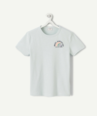 T-shirt, chemise, blouse Nouvelle Arbo - T-SHIRT GARÇON VERT PASTEL EN COTON BIO THÈME HAWAÏEN AVEC FLOCAGE
