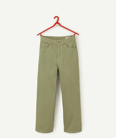 90' trends Tao Categories - GIRLS' KHAKI WIDE-LEG HIGH-WAISTED TROUSERS IN ORGANIC COTTON