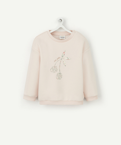 Pullover - Sweatshirt Tao Categories - BABY GIRLS' PINK SWEATERSHIRT IN RECYCLED FIBRES WITH A CHERRY PRINT