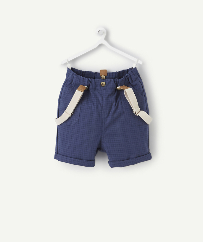 Shorts - Bermuda shorts family - BABY BOYS' BLUE CHECKED BERMUDA SHORTS WITH REMOVABLE BRACES