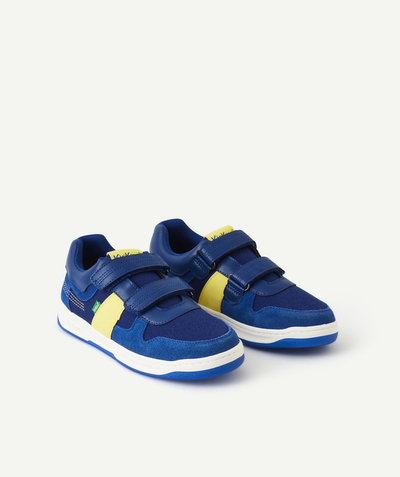 KICKERS ® radius - BOYS' KALIDO NAVY BLUE AND YELLOW TRAINERS WITH HOOK AND LOOP FASTENERS