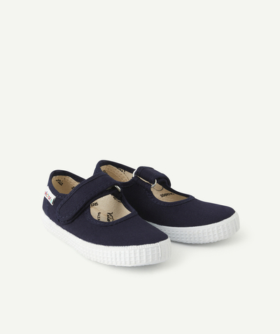 Shoes radius - GIRLS' NAVY BLUE CANVAS BALLERINA-STYLE MARY JANES WITH VELCRO FASTENERS