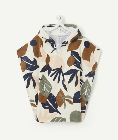 Beach collection radius - BOYS' PONCHO IN COTTON AND TERRY CLOTH WITH A LEAF PRINT