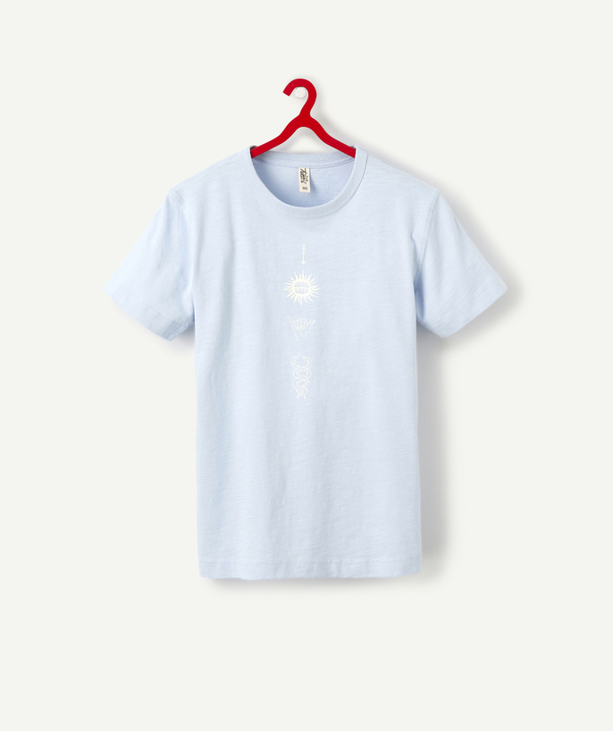 All collection Sub radius in - BOYS' T-SHIRT IN SKY BLUE ORGANIC COTTON WITH FLOCKED MOTIFS