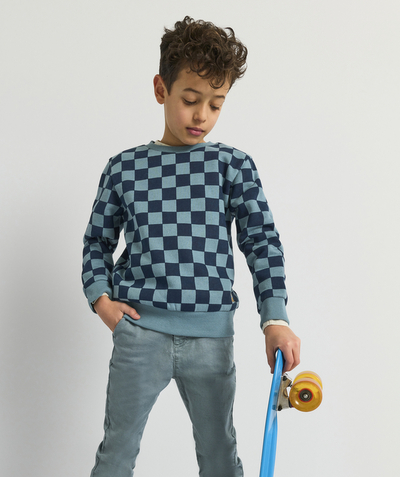90' trends radius - BOYS' BLUE CHEQUERED SWEATSHIRT IN RECYCLED FIBRES