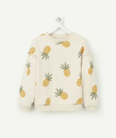 Comfy outfits radius - GIRLS' BEIGE SWEATSHIRT IN RECYCLED FIBERS WITH A PINEAPPLE PRINT