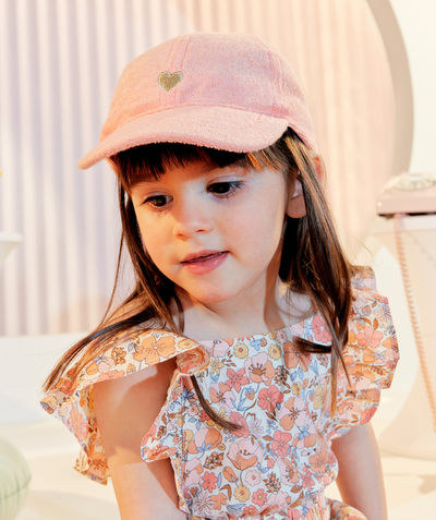 Hat, cap Tao Categories - BABY GIRLS' PINK CAP IN TERRY CLOTH