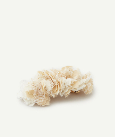 Hair accessories Tao Categories - GIRLS' WHITE AND BEIGE TULLE HAIR SLIDE