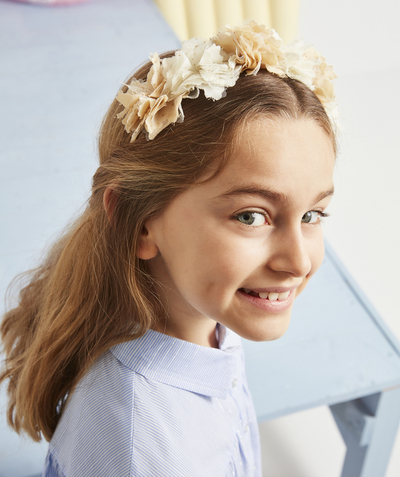 Special Occasion Collection radius - GIRLS' CREAM AND PINK HEADBAND WITH TULLE FLOWERS