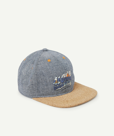 Hat, cap Tao Categories - BOYS' BLUE COTTON CAP WITH A CORK EFFECT VISOR