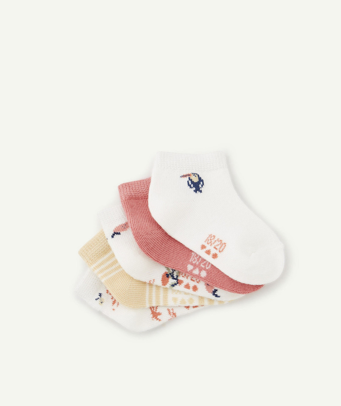 Accessories radius - PACK OF FIVE PAIRS OF BABY GIRLS' PINK PRINTED AND STRIPED SOCKETTES