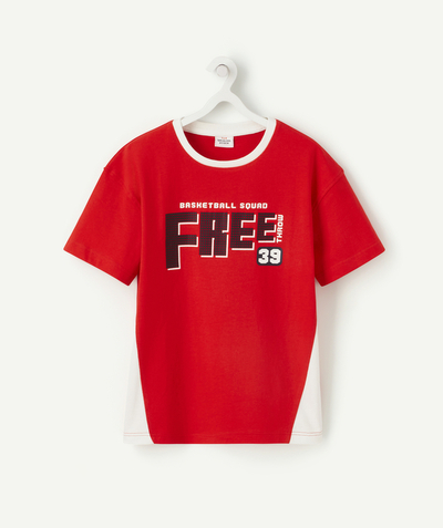 T-shirt  radius - BOYS' RED RECYCLED FIBERS T-SHIRT WITH A MESSAGE