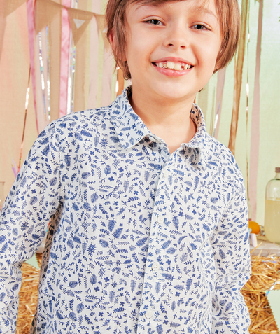Special Occasion Collection radius - BOYS' WHITE COTTON LEAF PRINT SHIRT