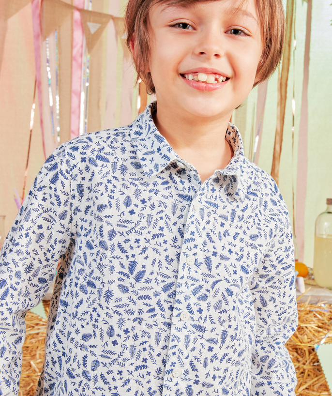Special Occasion Collection radius - BOYS' WHITE COTTON LEAF PRINT SHIRT