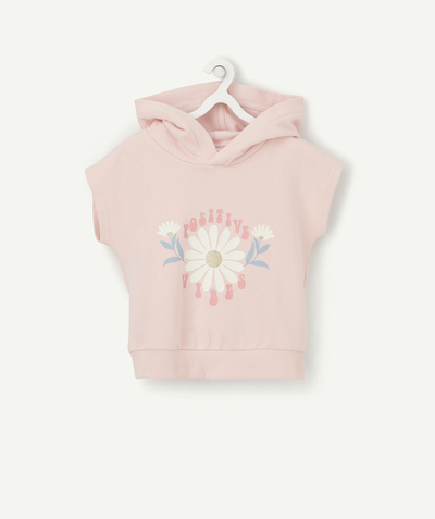 Comfy outfits radius - GIRLS' SHORT-SLEEVED HOODIE IN PINK ORGANIC COTTON