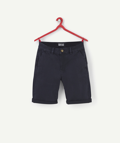 Shorts - Bermuda shorts family - BOYS' NAVY BLUE CHINO BERMUDA SHORTS IN RECYCLED FIBRES