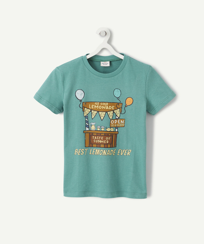 T-shirt  radius - BOYS' FOREST GREEN T-SHIRT IN ORGANIC COTTON WITH A LEMONADE PRINT