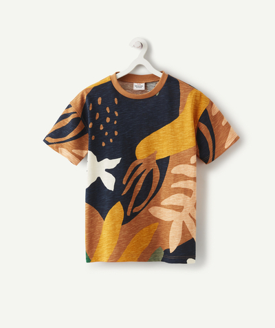 T-shirty - Koszulki Rayon - T-SHIRT DLA CHŁOPCA Z BAWEŁNY BIO Z NADRUKIEM W LIŚCIE
