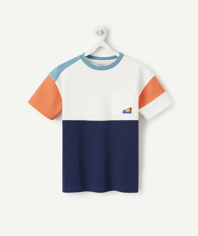 Shirt - Blouse Tao Categories - BOYS' T-SHIRT IN ORGANIC COTTON FEATURING COLOURED INSERTS