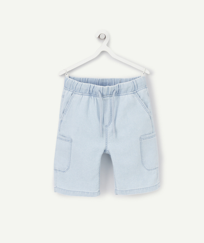 short Tao Categories - BOYS' STRAIGHT PALE DENIM LESS WATER BERMUDA SHORTS WITH POCKETS