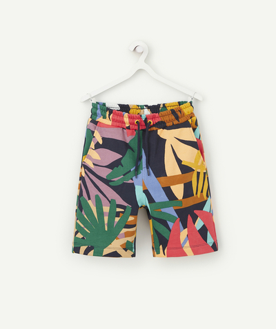 Bottoms Tao Categories - BOYS' BERMUDA SHORTS IN ORGANIC COTTON PRINTED WITH COLOURED FOLIAGE