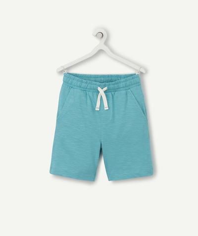 Bottoms Tao Categories - BOYS' TURQUOISE BLUE BERMUDA SHORTS IN ORGANIC COTTON