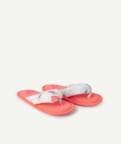Chaussures-chaussons Categories Tao - CHAUSSONS TONG FILLE ROSE FLUO AVEC IMPRIMÉ FEUILLAGE