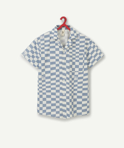 shirt Sub radius in - BOYS' BLUE AND WHITE CHECKED SHORT-SLEEVED SHIRT