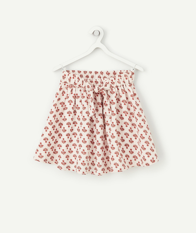 Skirt radius - GIRLS' SKIRT IN PALE PINK COTTON WITH A FLORAL PRINT