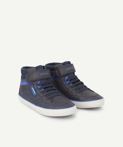 Shoes radius - BOYS' GREY AND BLUE HIGH-TOP TRAINERS WITH HOOK AND LOOP FASTENINGS AND LACES