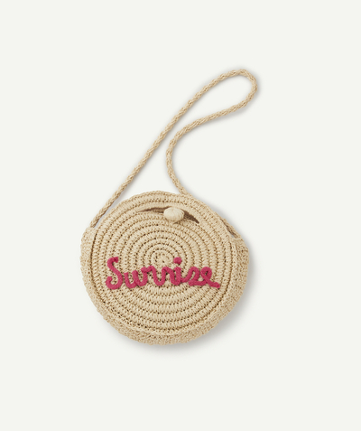 Bag Tao Categories - GIRLS' STRAW BAG WITH A PINK EMBROIDERED MESSAGE