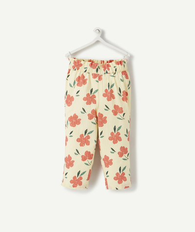 Trousers radius - BABY GIRLS' FLOWING YELLOW COTTON TROUSERS WITH A FLORAL PRINT