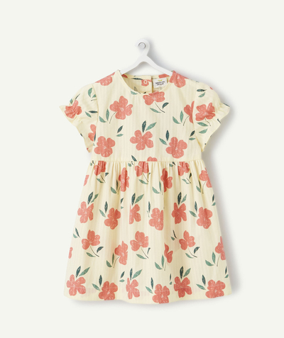 Dress - skirt radius - BABY GIRLS' YELLOW COTTON DRESS WITH A FLOWER PRINT
