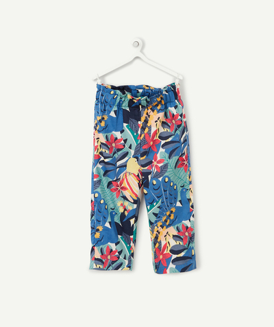 Beach collection radius - BABY GIRLS' FLOWING TROUSERS IN TROPICAL PRINT COTTON