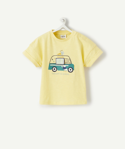 T-shirt radius - BABY BOYS' YELLOW T-SHIRT IN ORGANIC COTTON WITH AN ICE CREAM VAN