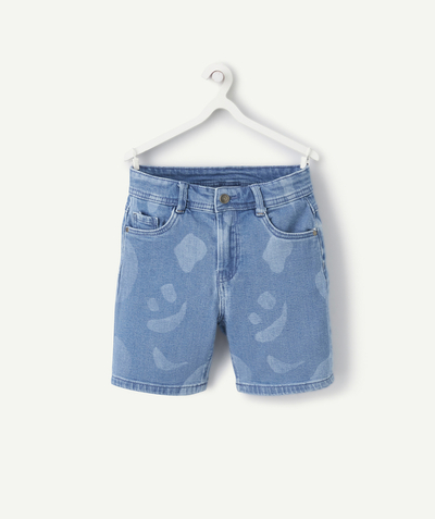 Our summer prints radius - BOYS' STRAIGHT SHORTS IN LOW IMPACT DENIM WITH FADED PATCHES