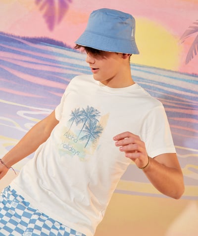 Beach collection Sub radius in - BOYS' T-SHIRT IN ORGANIC COTTON WITH PALM TREES AND A MESSAGE